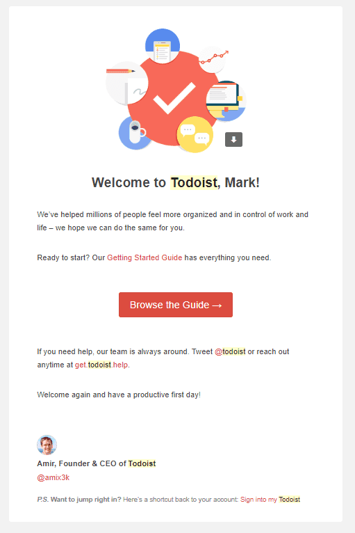 Todoist email sequence attempting to convert free trial user to premium user
