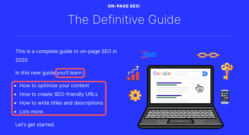 Example of a blog post about on-page SEO