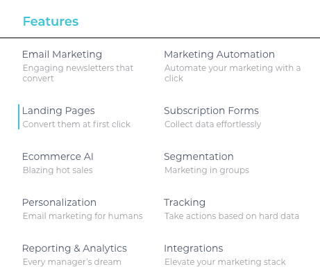 Features list from Moosend