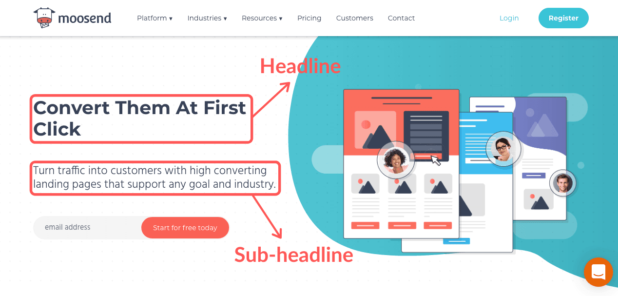 Moosend landing page