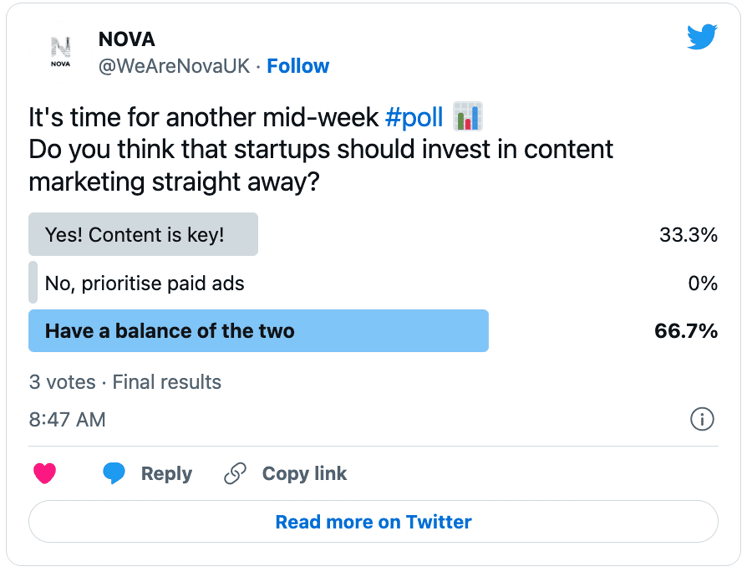 Customer feedback poll from NOVA