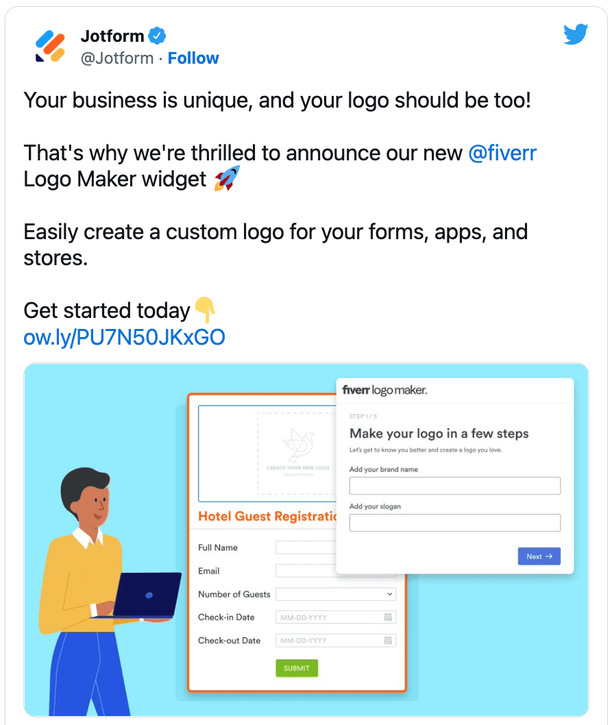 JotForm Company newsletter on Twitter