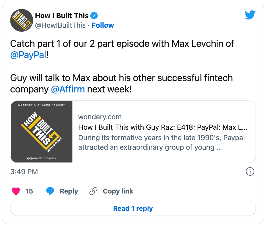 Advertisement for company podcast on Twitter