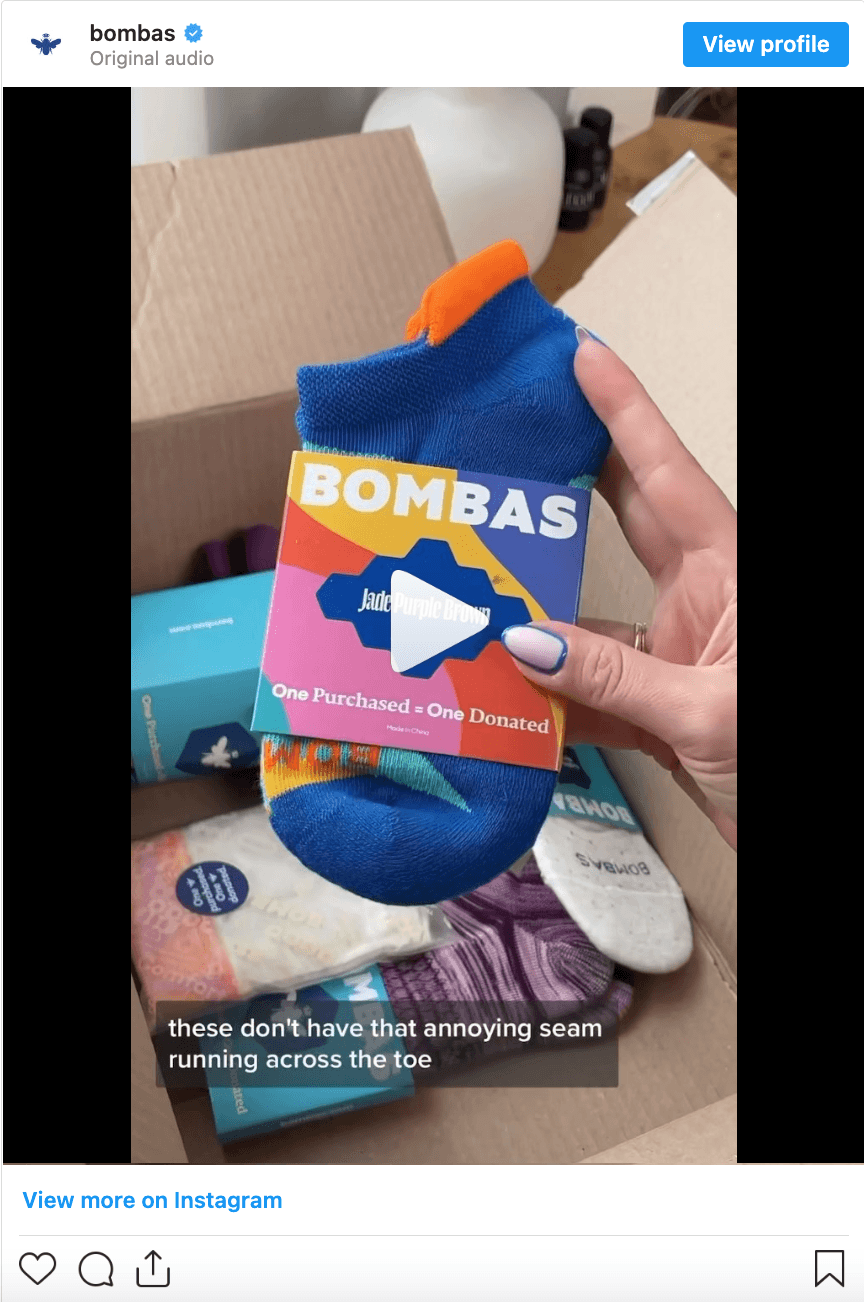 Bombas Instagram reel post on new socks