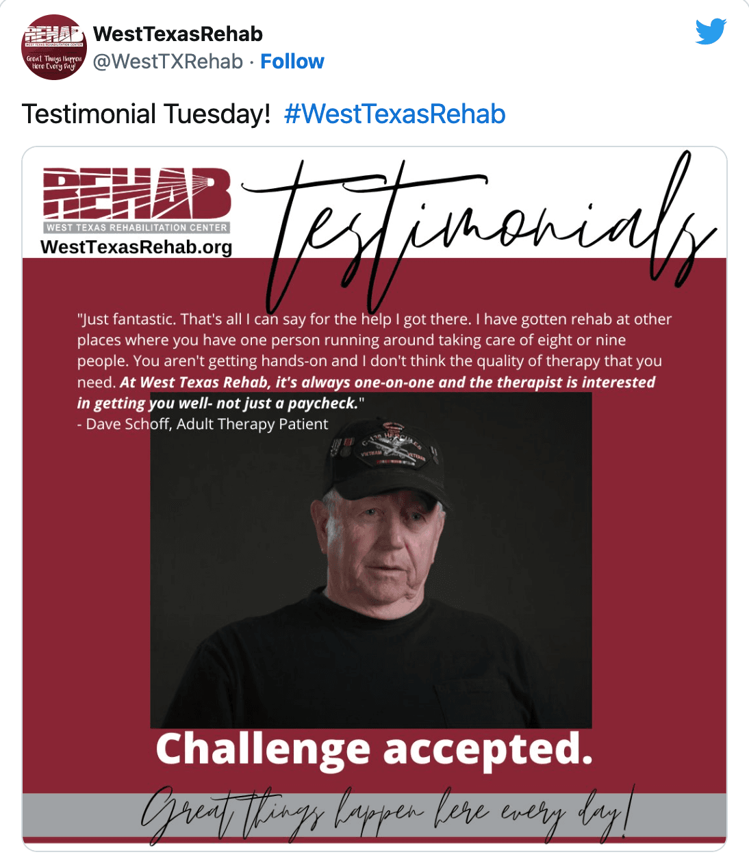 Former West Texas Rehab customer testimonial