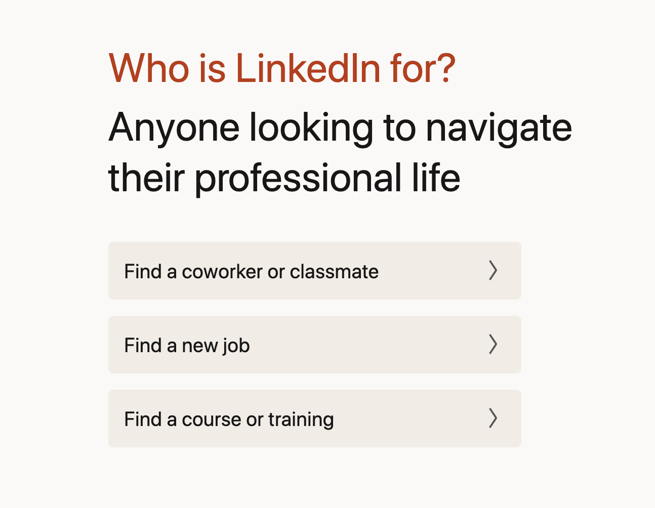 Example of a navigation menu from LinkedIn