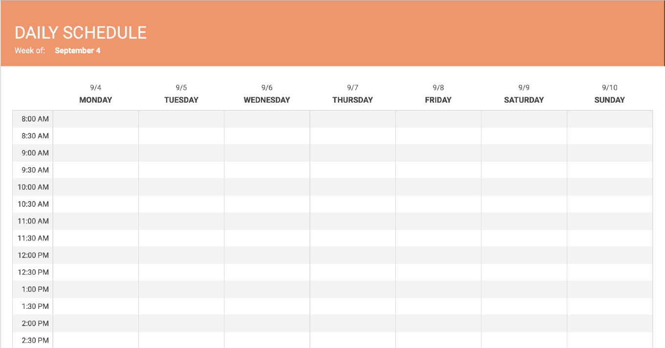 Simple spreadsheet based on how to set up your daily schedule