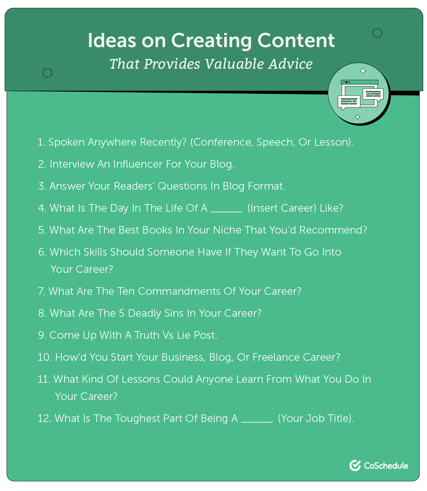 Ideas for creating content.