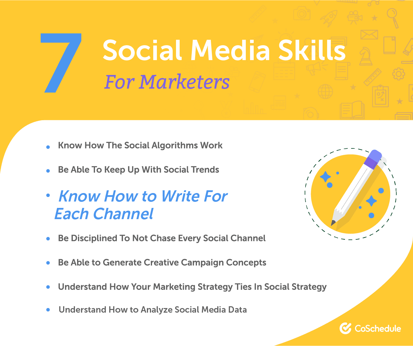 List of 7 social media skills for marketers.