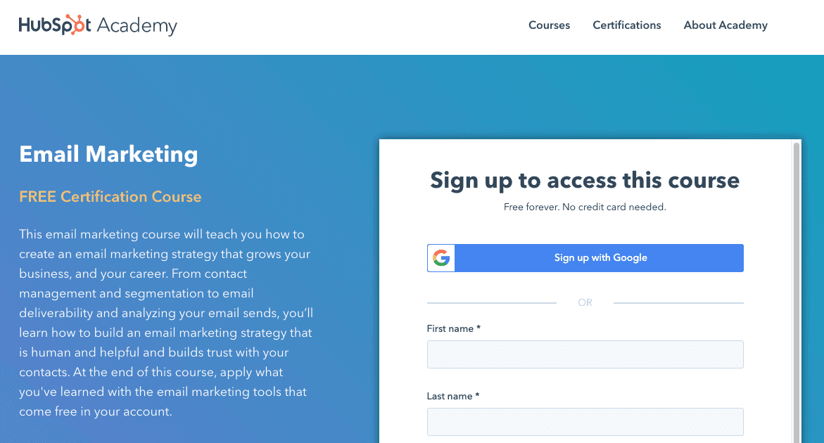 HubSpot Academy email marketing course. (free)