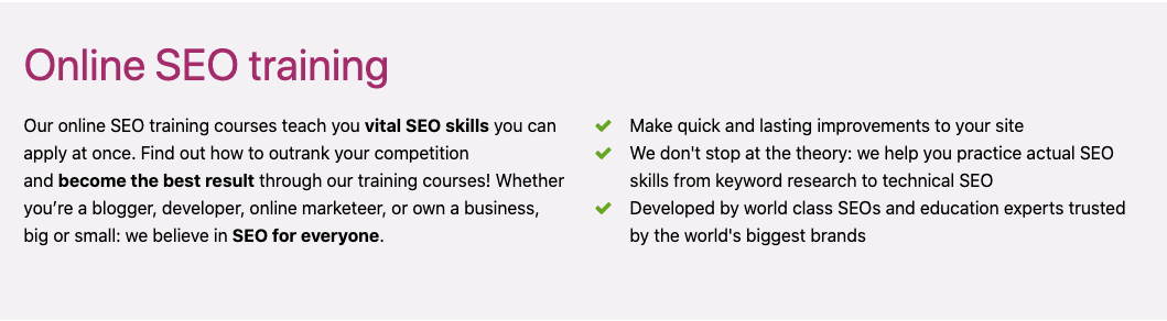 Online SEO training goals from Yoast.