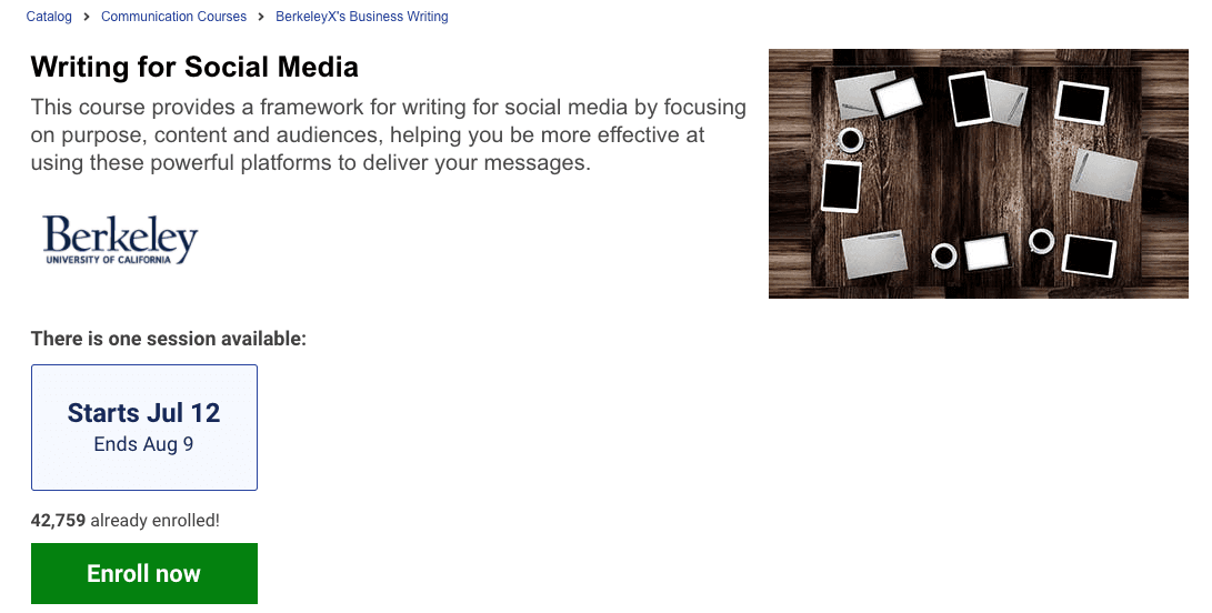 EDX courses on writing for social media.