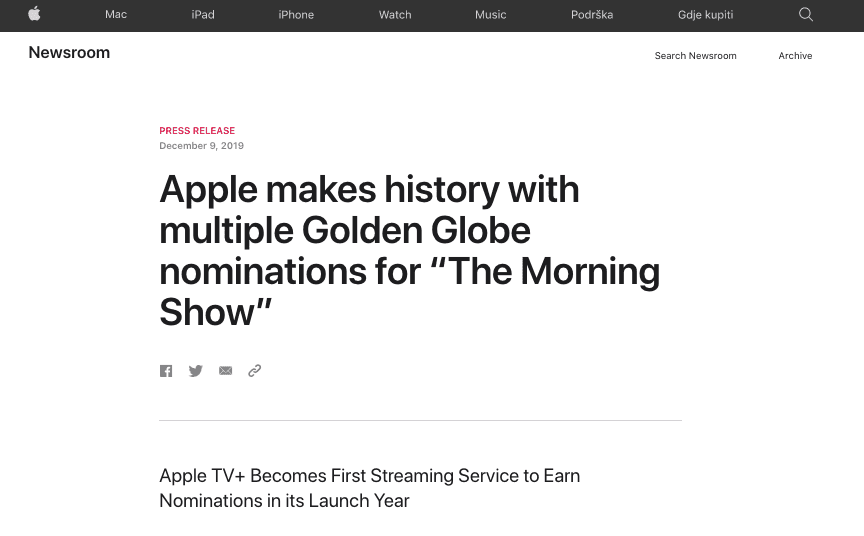 Example of a "make history" headline from Newsroom