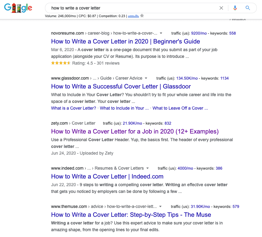 Example of the search results on Google for "how to" headlines