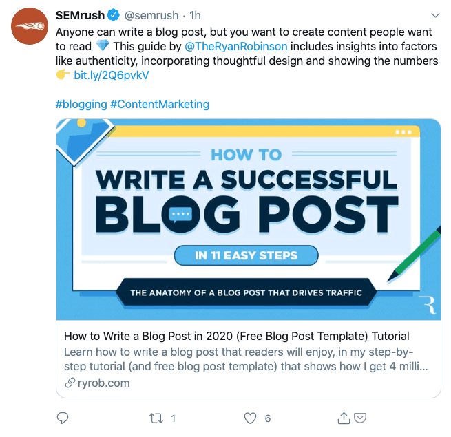 Example of a one-liner headline in a tweet by SEMrush