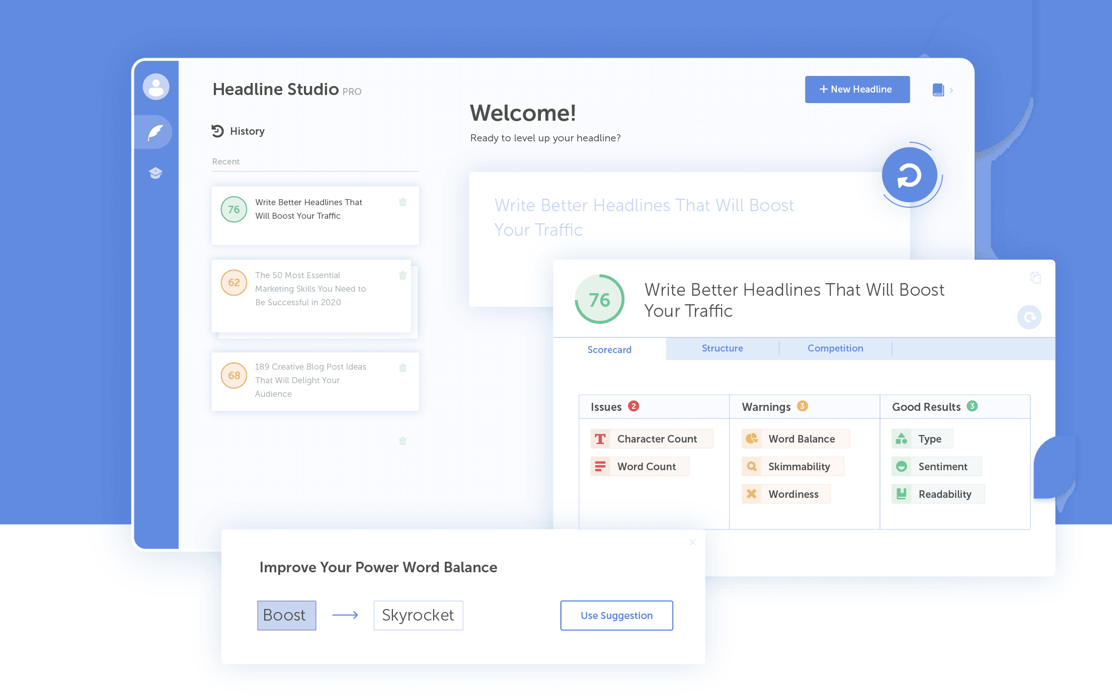 Headline Analyzer Studio Pro welcome page