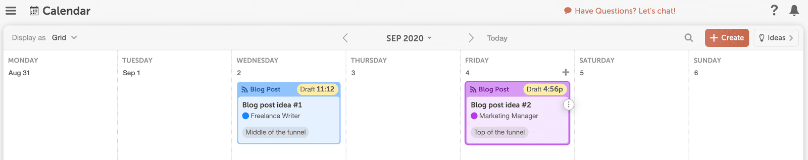 Content map in CoSchedule