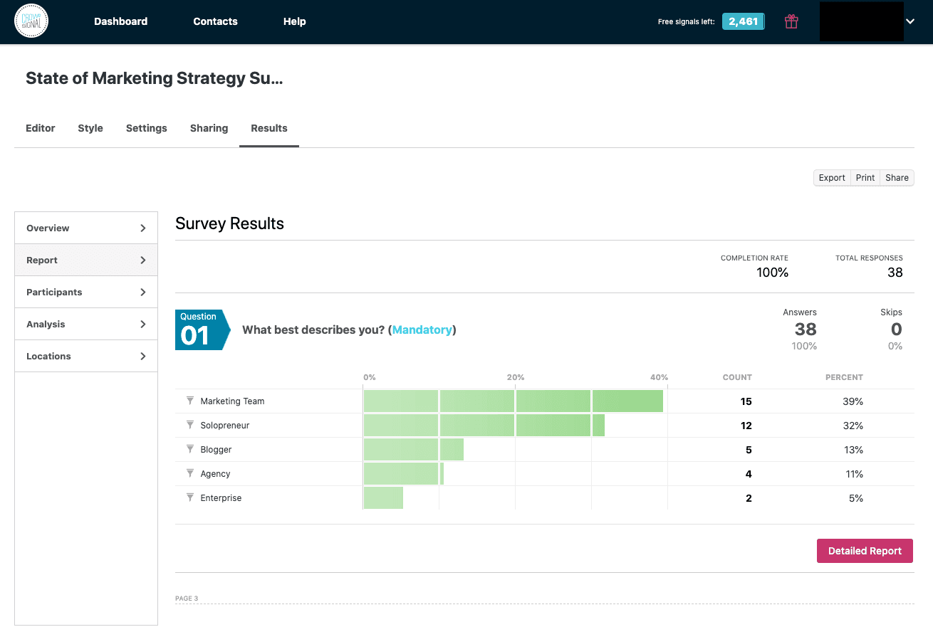 Marketing survey example