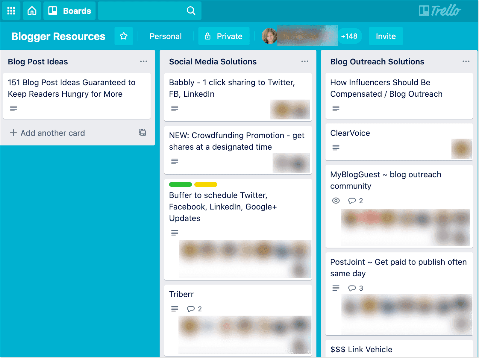 Blogger resources from Trello