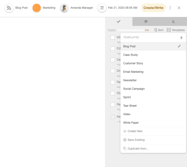 CoSchedule task template