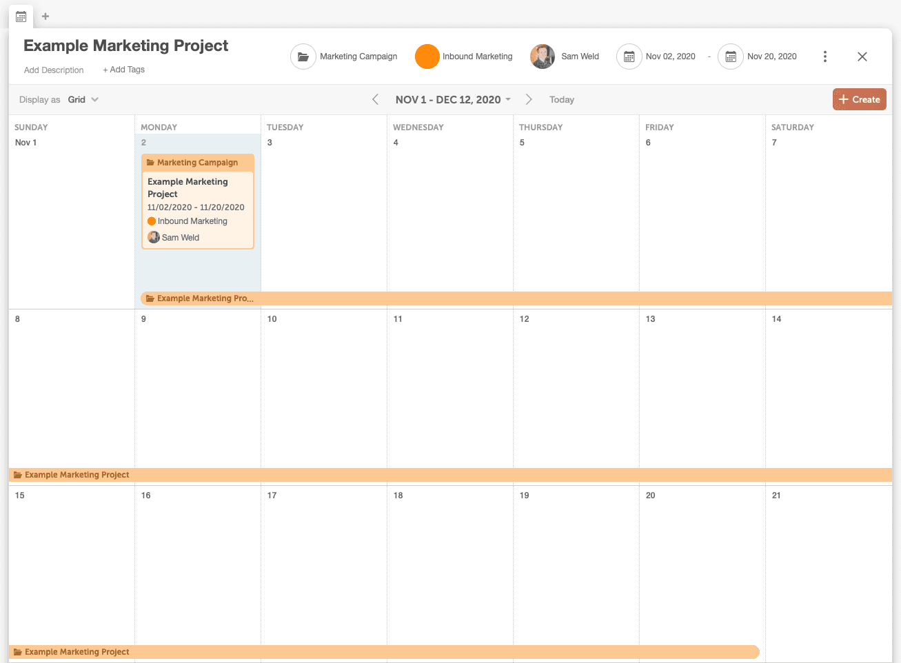 Calendar view of projects