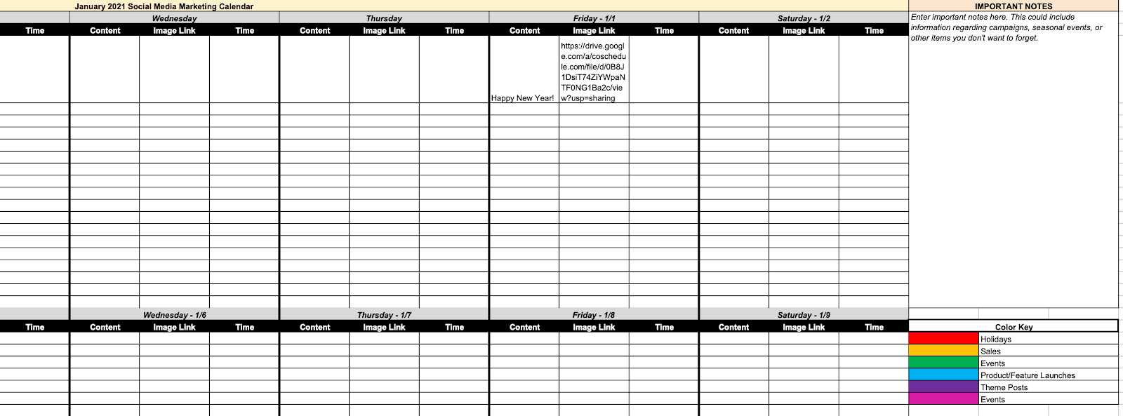 Social media calendar template