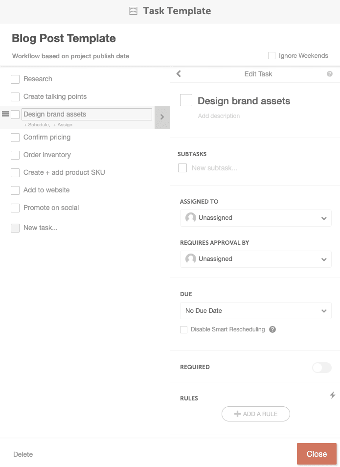 CoSchedule task template feature