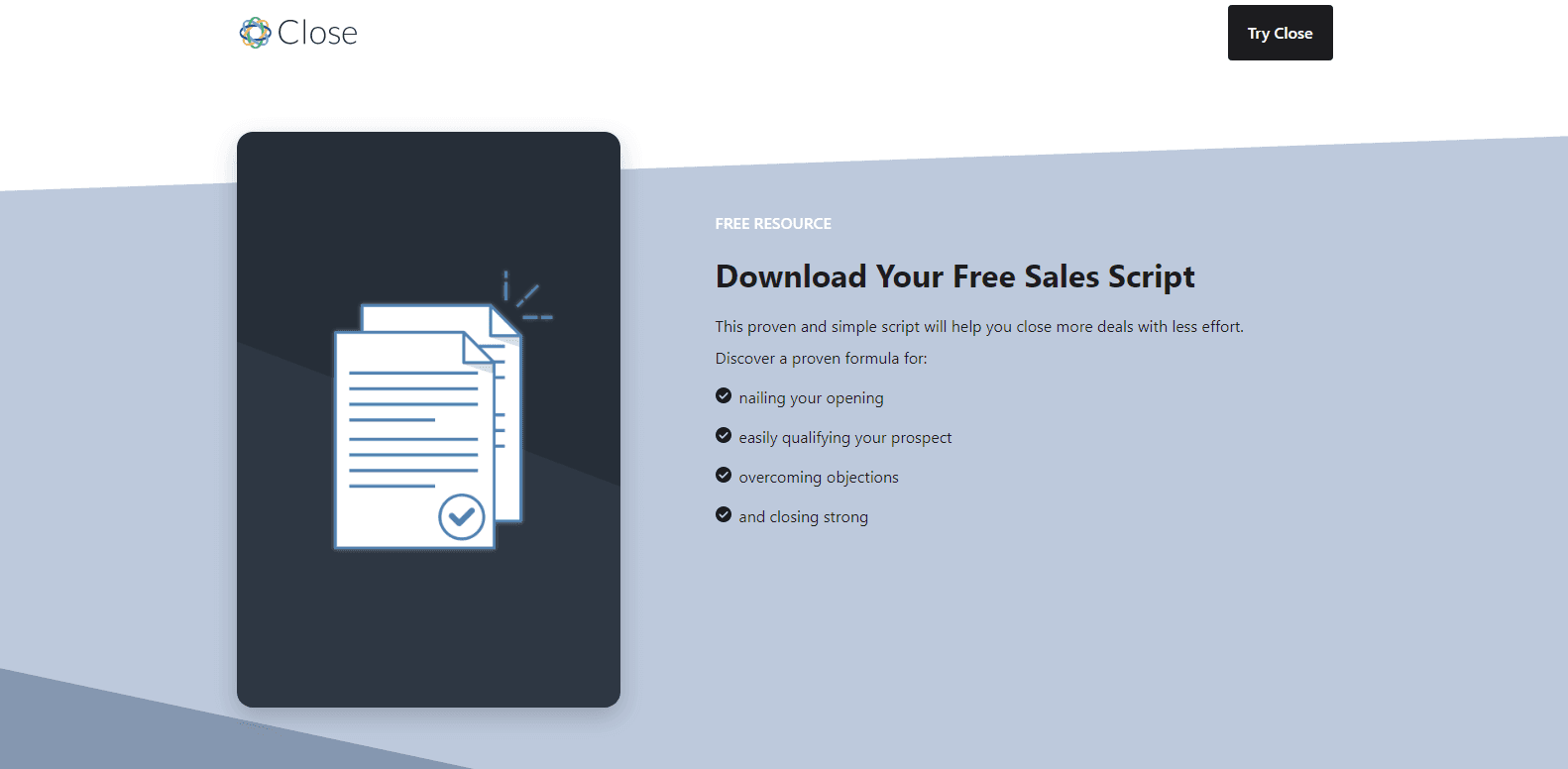 Close.io sales script lead magnet