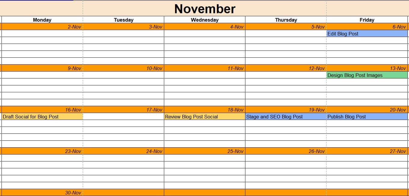 Blog post example in the content calendar template