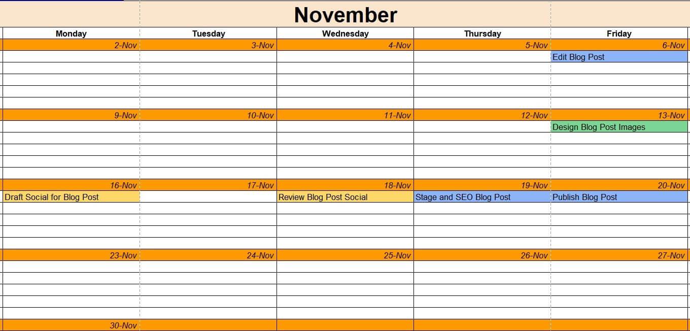 Blog post example in the content calendar template
