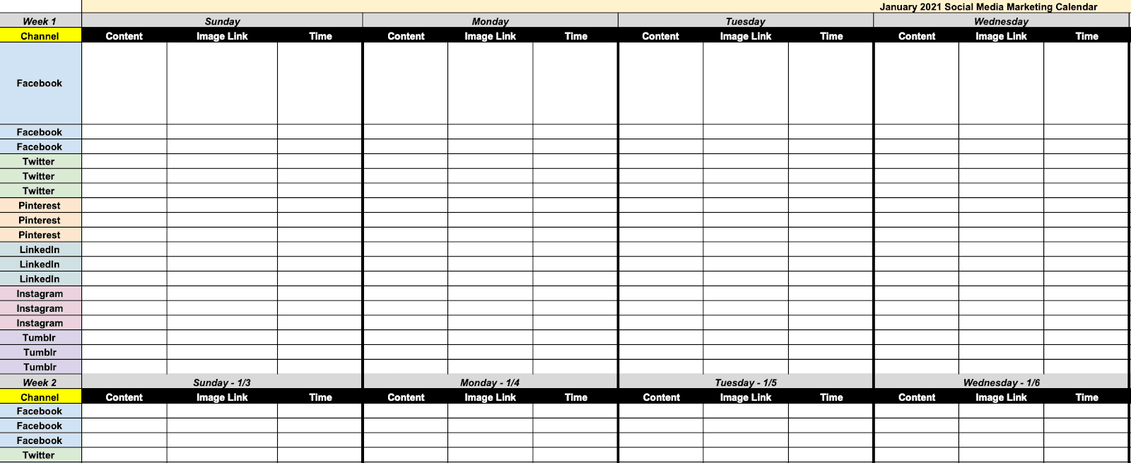 Social media calendar template