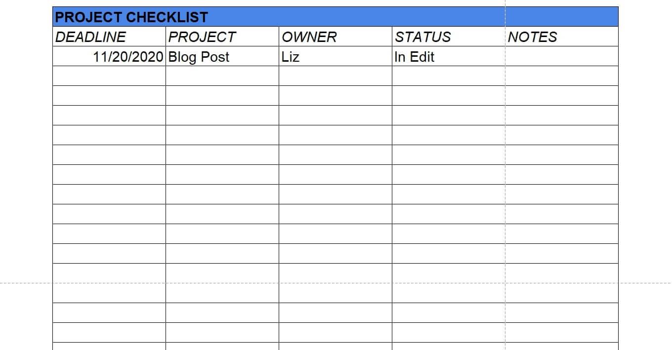 Project checklist template