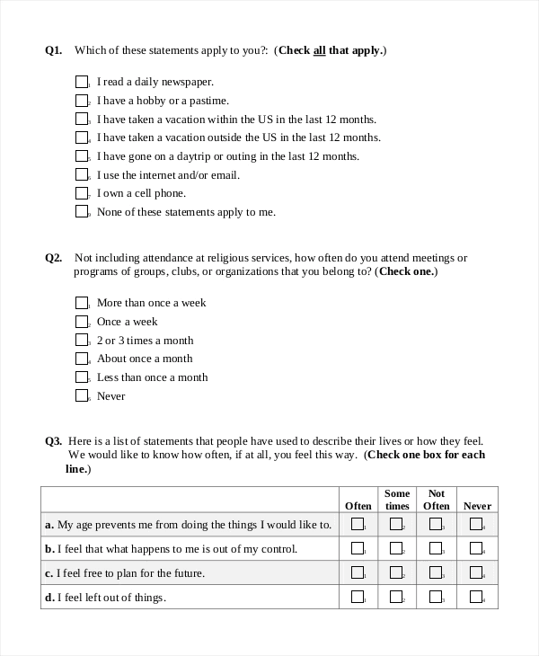 Questionnaire example