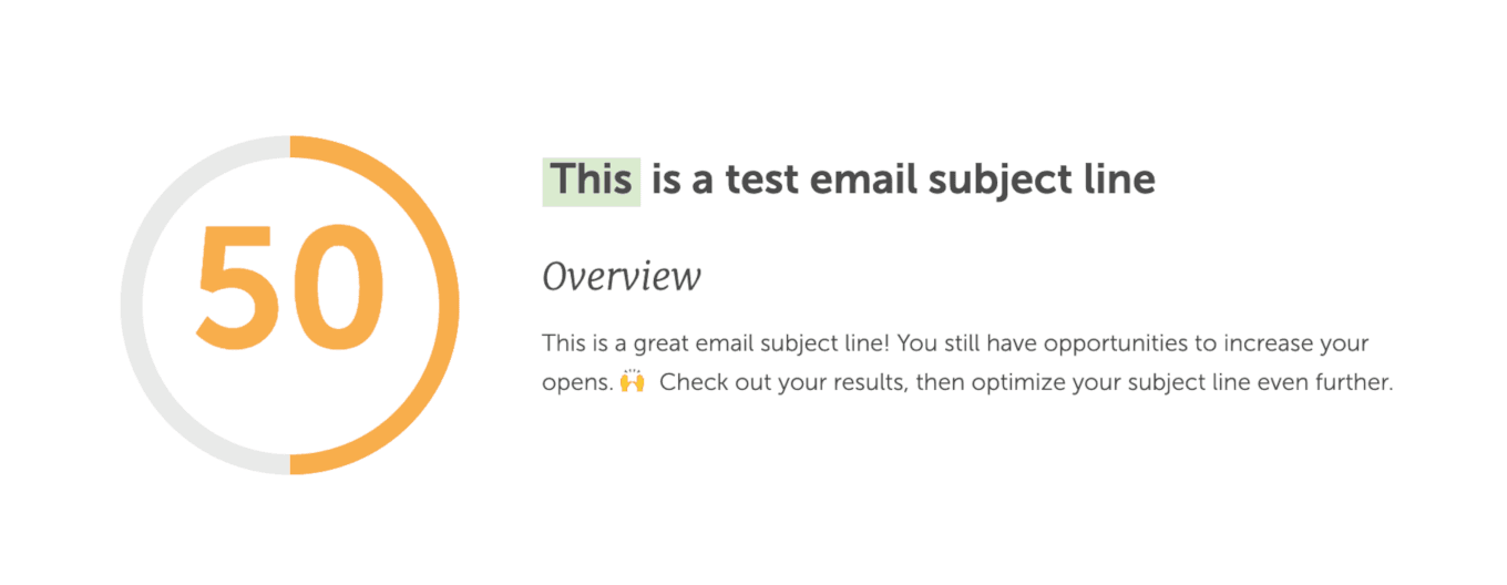 Example from the Email Subject Line Tester