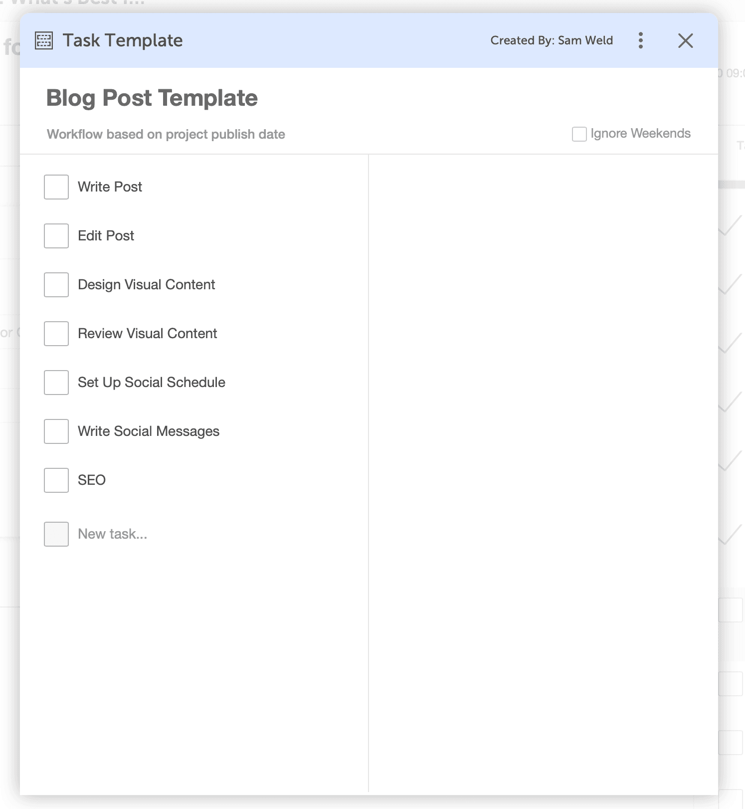 CoSchedule task template example