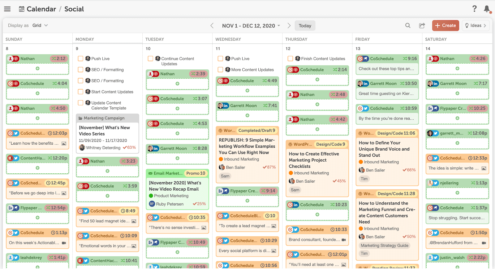 CoSchedule's social media calendar