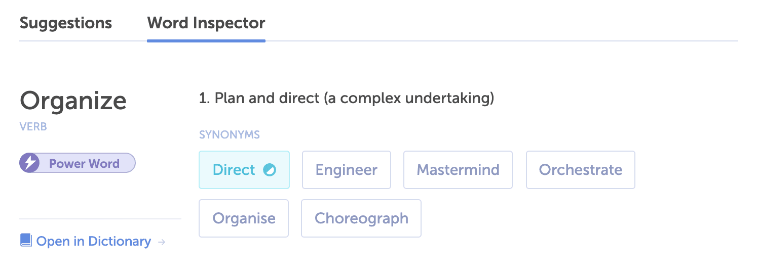 Headline Studio word inspector