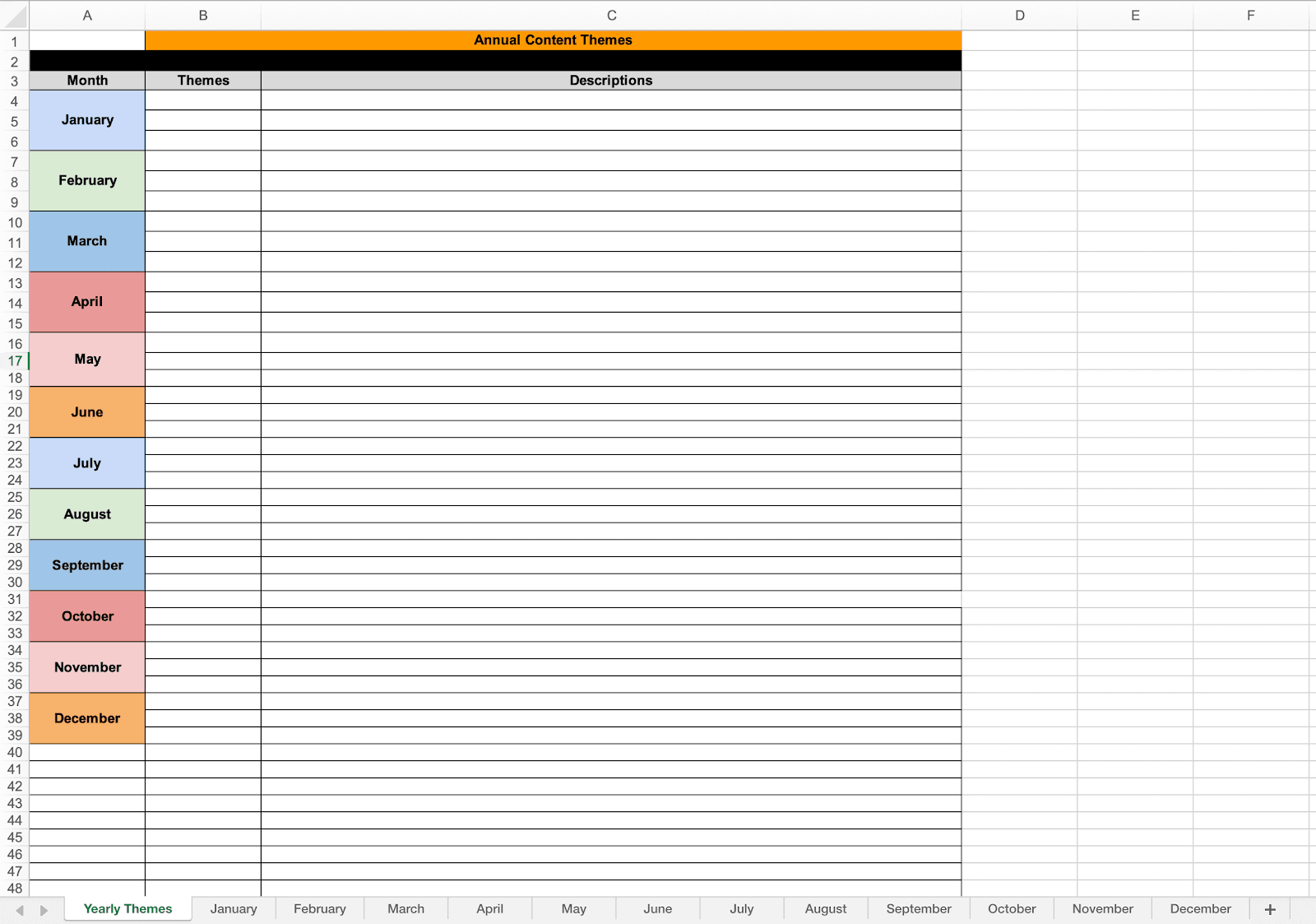 Spreadsheet marketing planner example