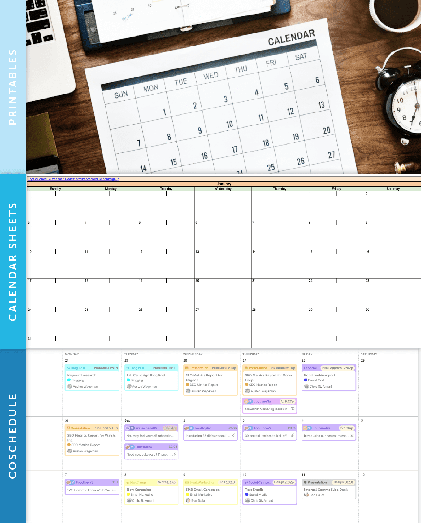 Three different types of content calendars