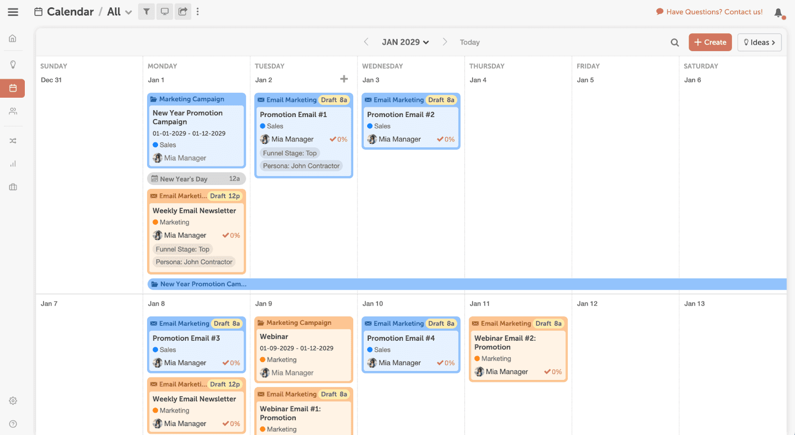 CoSchedule's calendar allows projects to be moved to new dates 