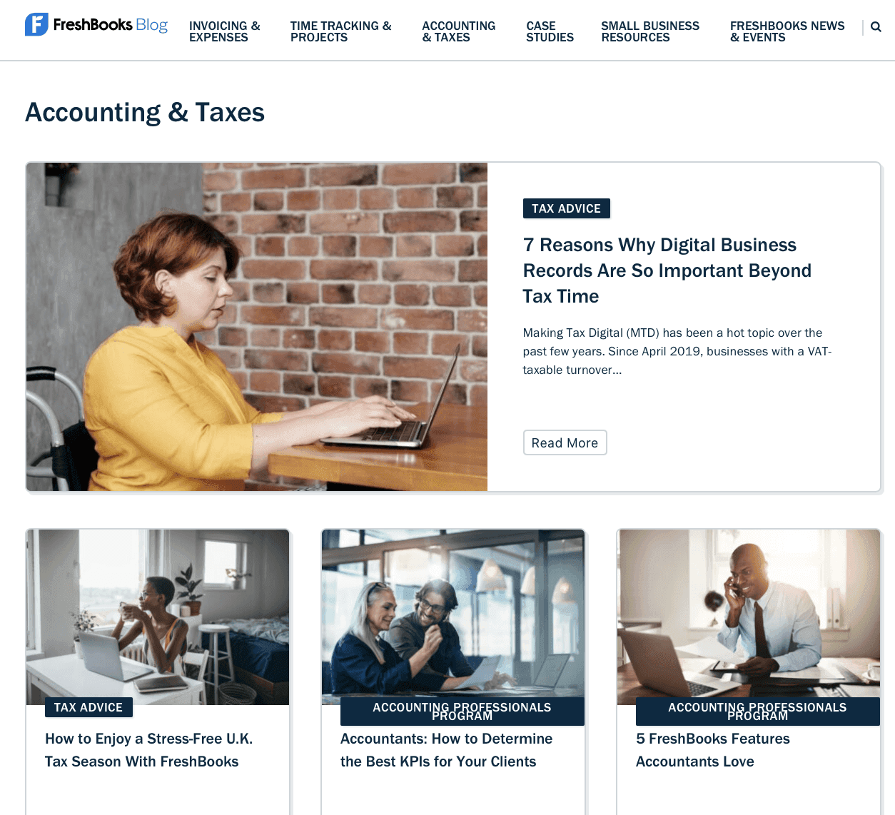 FreshBooks blog homepage