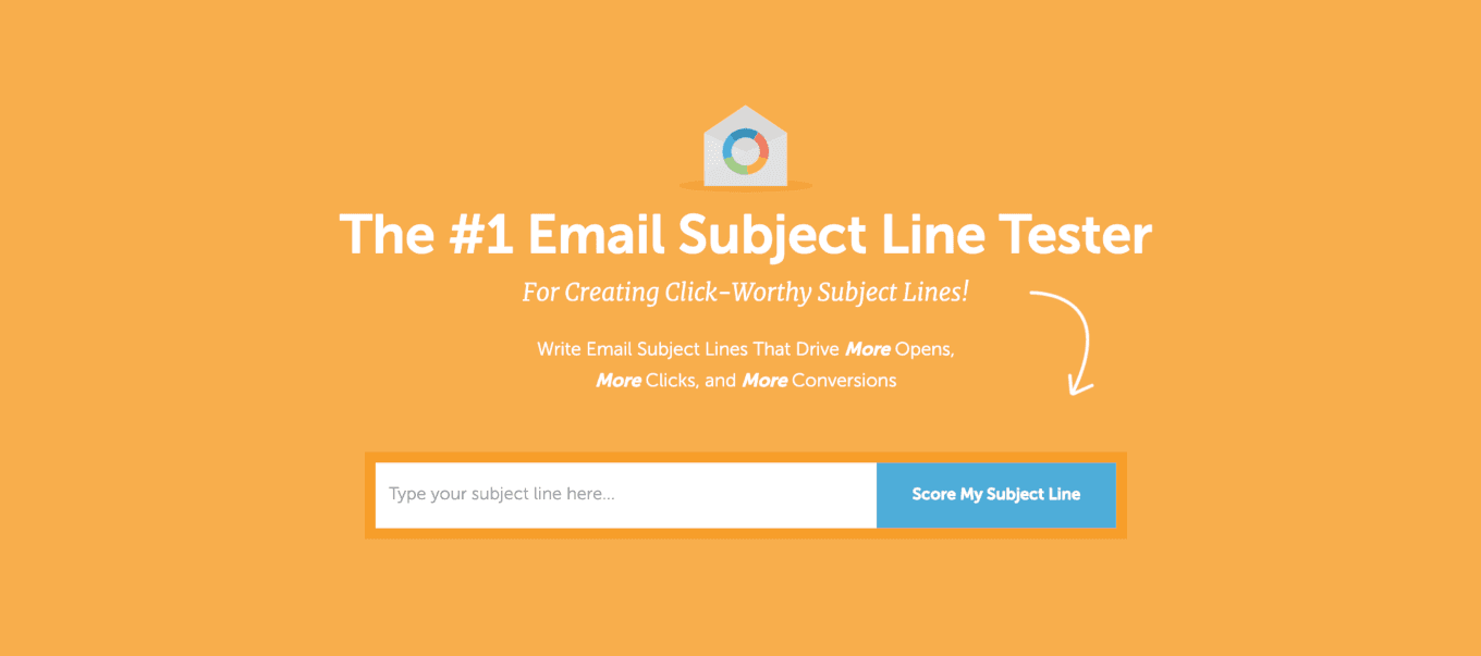 Landing page of the email subject line tester