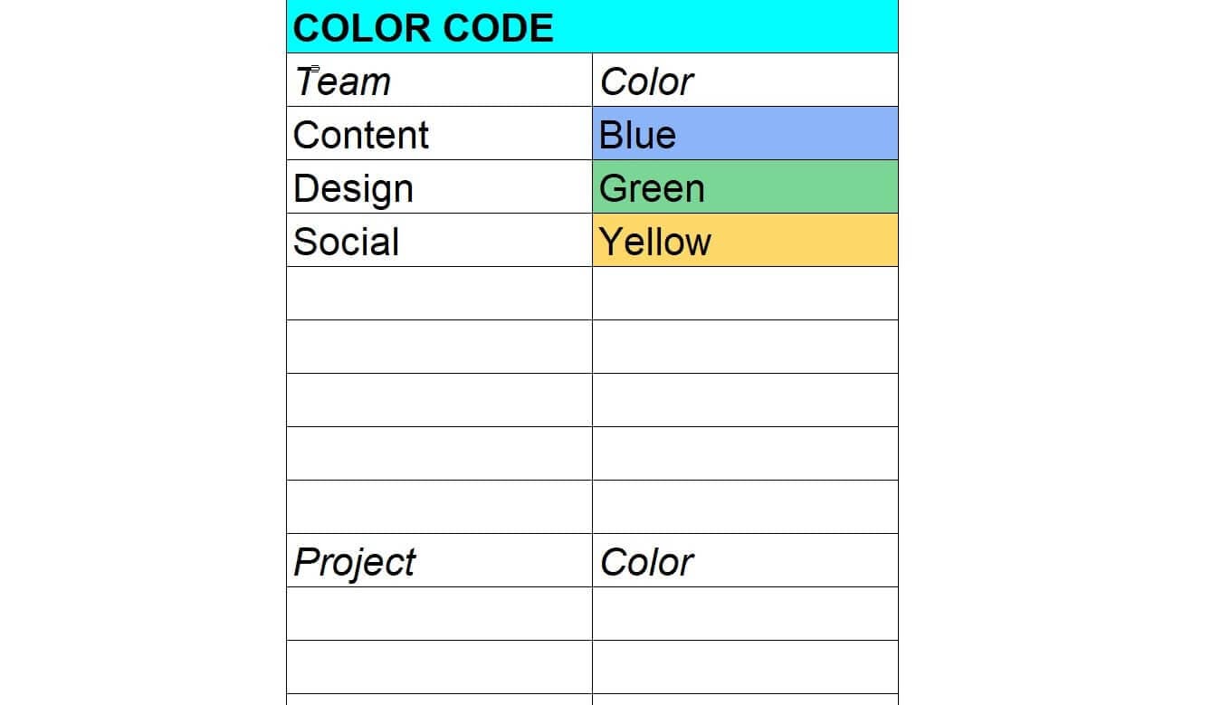 Chave de codificação de cores para modelos de calendário