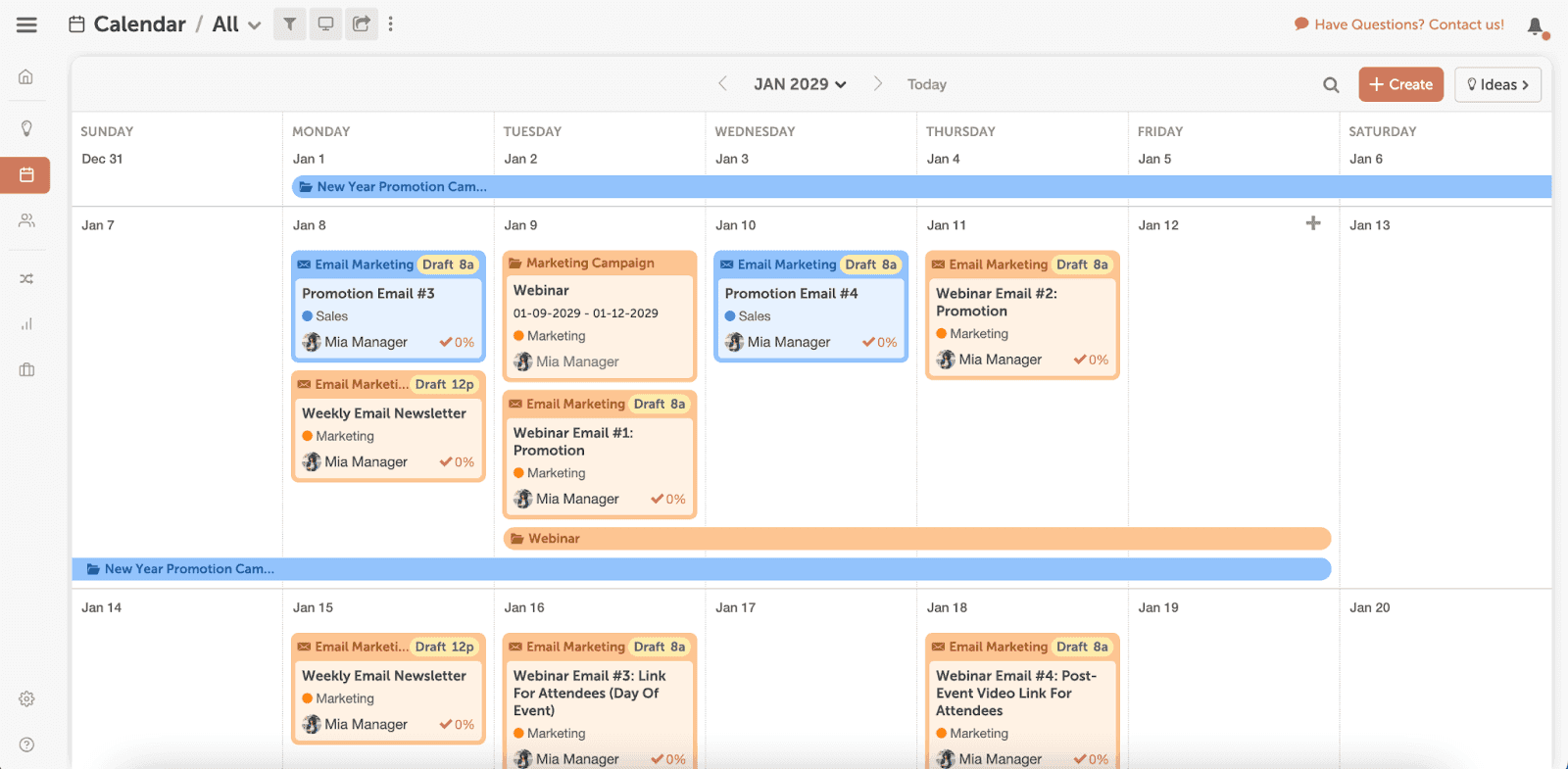 CoSchedule's calendar showing multiple different task layers