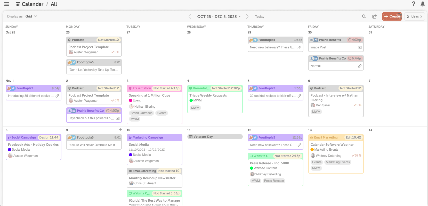 Example of CoSchedule's marketing calendar