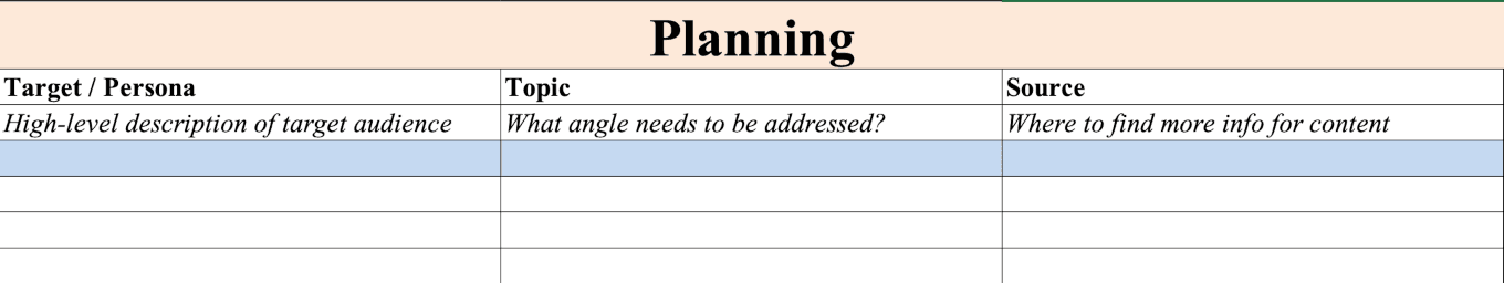 Example of a planning template