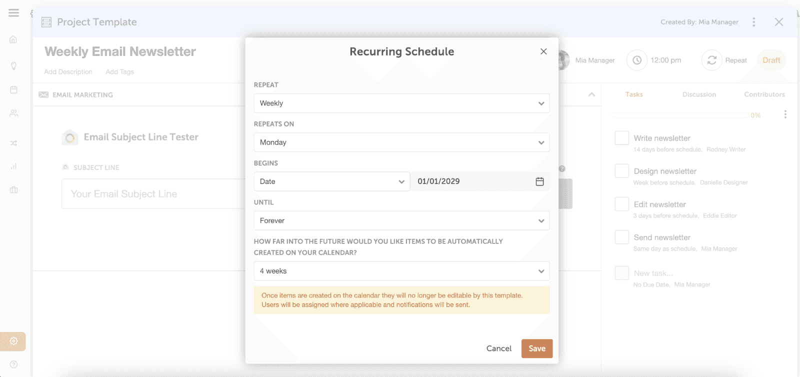 CoSchedule's recurring post feature 