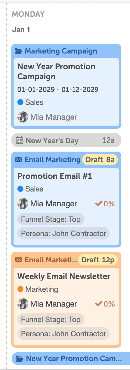 CoSchedule's calendar allows users to schedule multiple emails per day