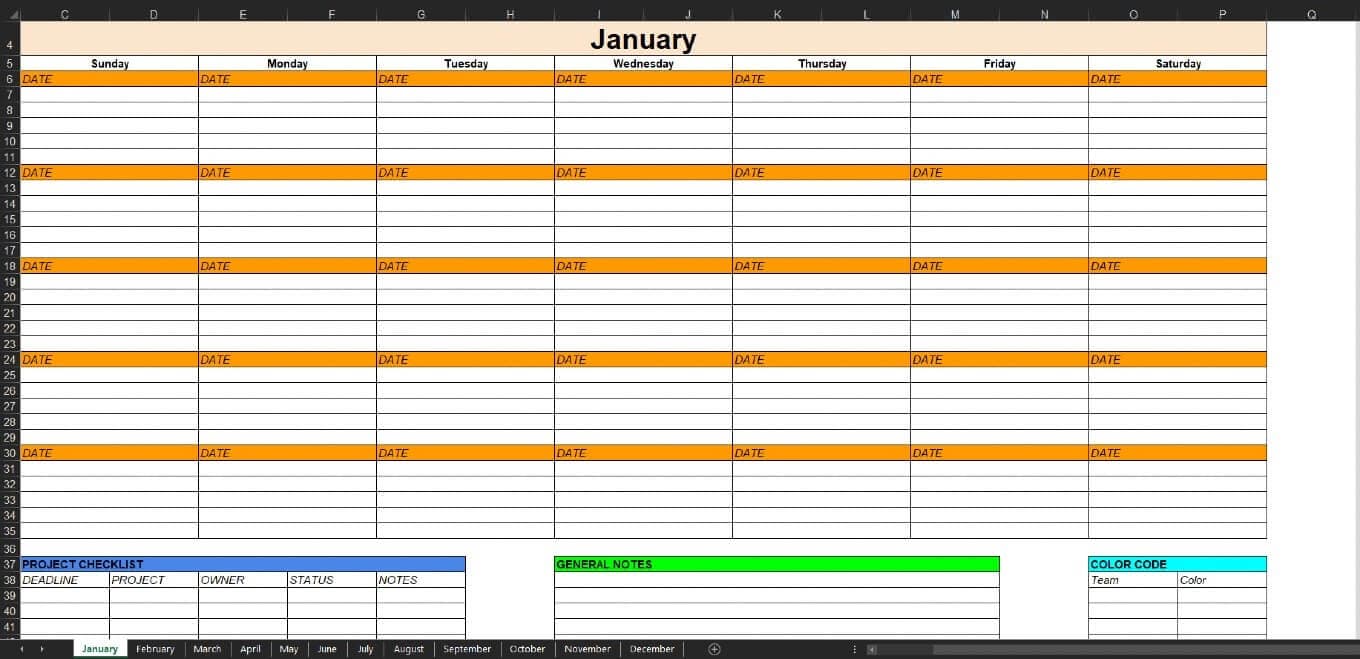 Marketing calendar template