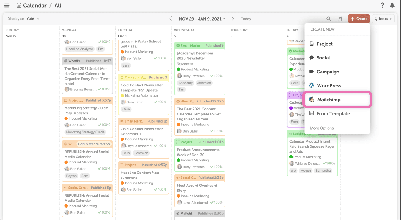 Email marketing in CoSchedule